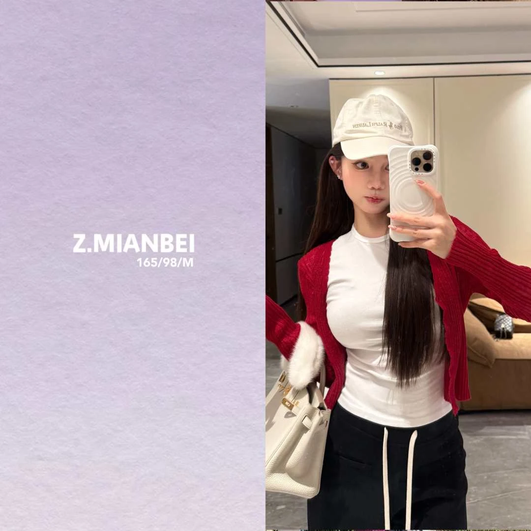 张棉被自线【复古胶片】显白红色密拷边短款开衫外套女春夏新款上衣