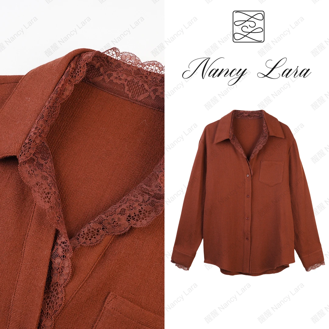 Nancy Lara 精致百搭柔软舒适羊毛蕾丝衬衫  NL659X3762