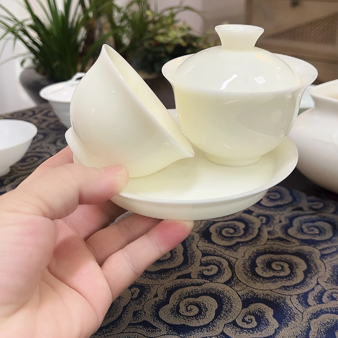 瓷片盖碗➕主人杯，冰种玉瓷