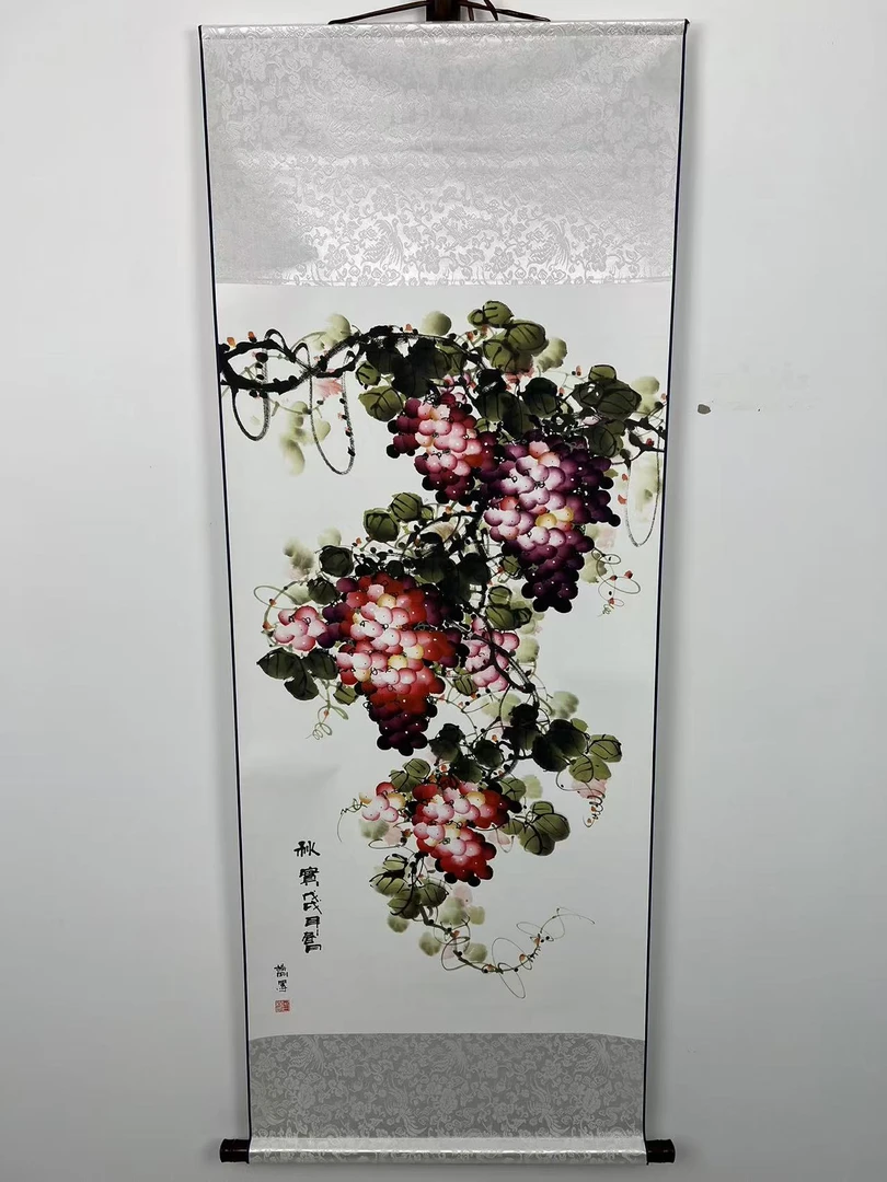 《春华秋实》三尺竖幅卷轴挂画