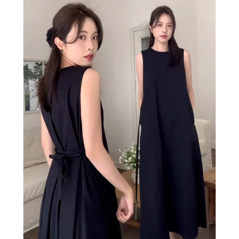 赫本风黑色无袖背心连衣裙子女夏季2025新款茶歇法式长裙D1724