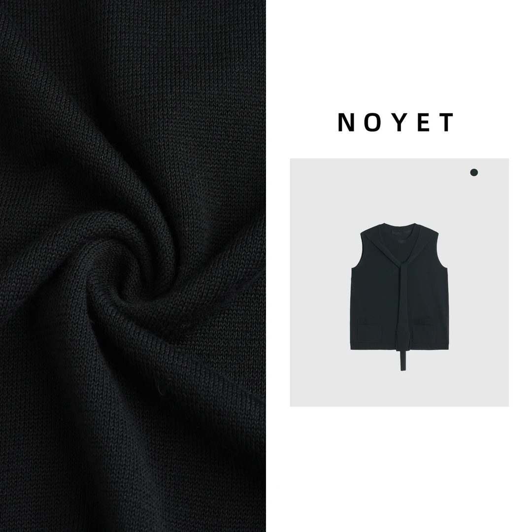 noyet「慵懒漫步」气质儒雅极简假两件披肩圆领针织背心LY5013