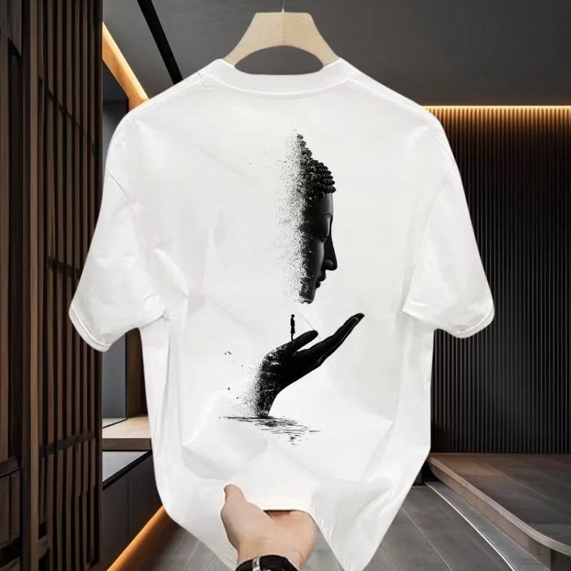 手捧佛头 2025高品质重磅轻奢内搭T恤短袖印花圆领时尚宽松半袖