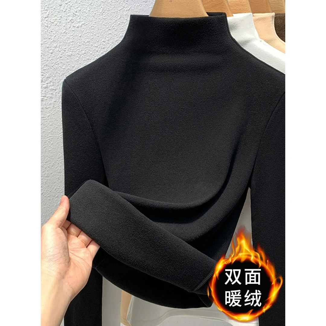 黑色半高领德绒打底衫女内搭秋冬季2025新款修身长袖保暖洋气上衣