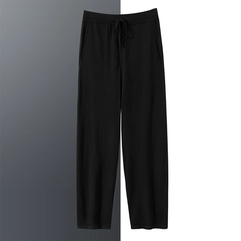 68支精纺纯羊绒直筒裤男士春夏百搭宽松薄款垂感针织休闲裤长裤