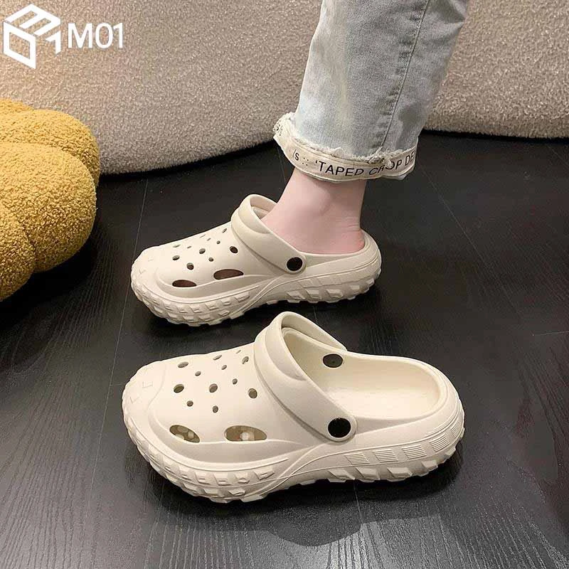 M01轮胎洞洞鞋女2025新款夏季厚底增高防滑高级沙滩包头拖凉鞋
