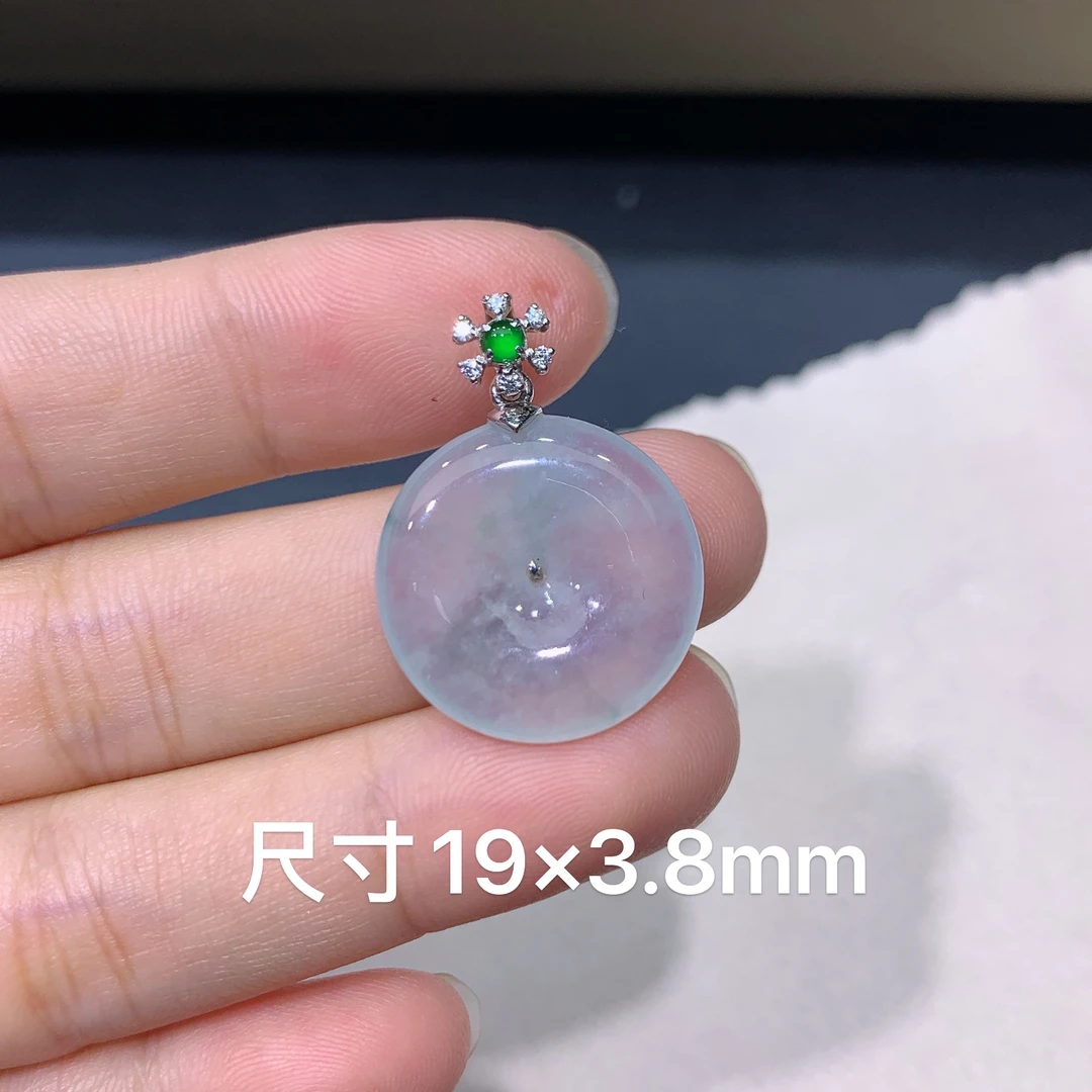 缅甸天然A货翡翠 冰种18k飘花平安扣吊坠 玉质细腻 日常百搭k140