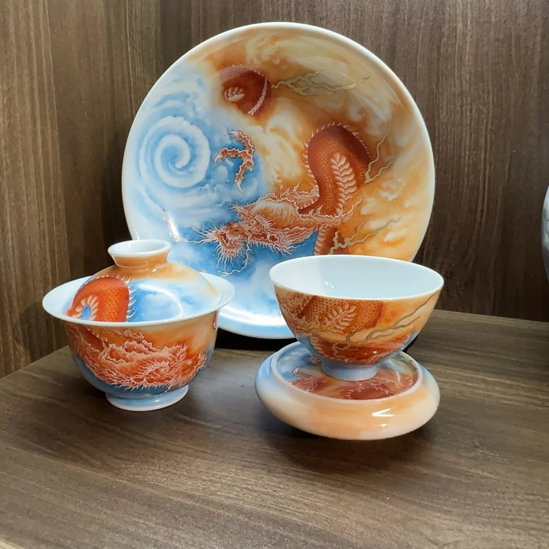 矾红龙纹套装套组四件套茶器