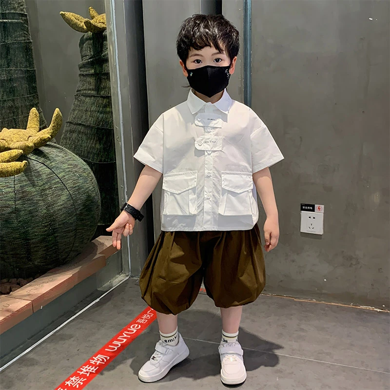 男童夏装套装2025新款宝宝韩服洋气衬衫夏季短袖儿童帅气夏季童装