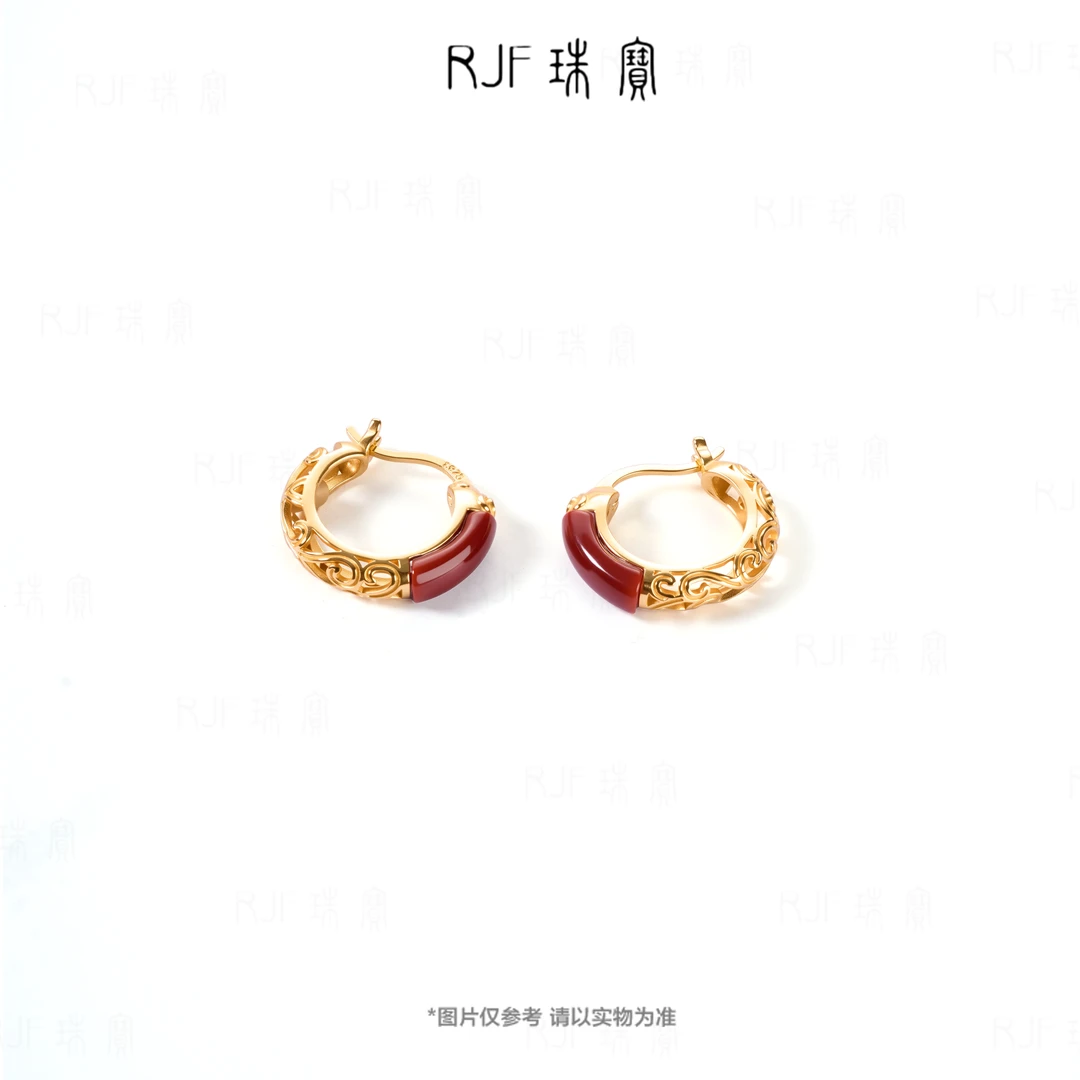 RJF【玫瑰】日韩女原创设计南红耳环珠宝银镀耳圈精致耳包复古彩色