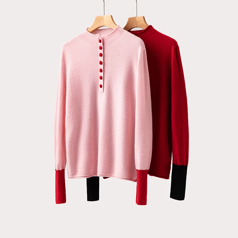 纯山羊 绒设计感拼色保暖衣