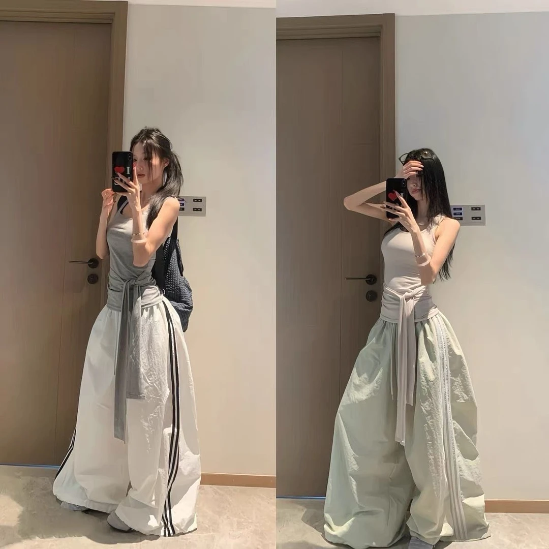 速干ins夏季复古爵士美式松弛条纹阔腿爵士舞裤子