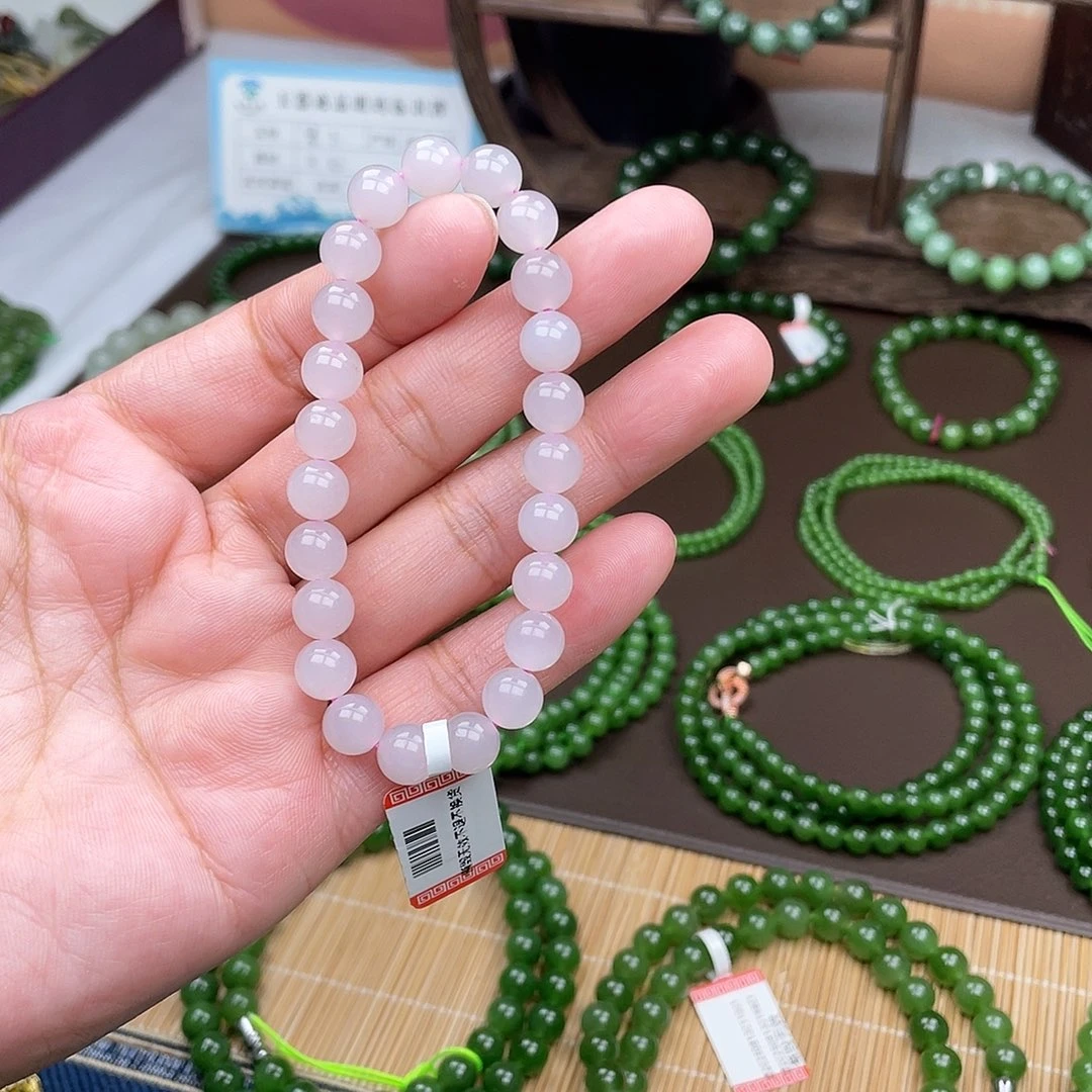 和田玉未镶嵌手链和田玉藕粉卡8