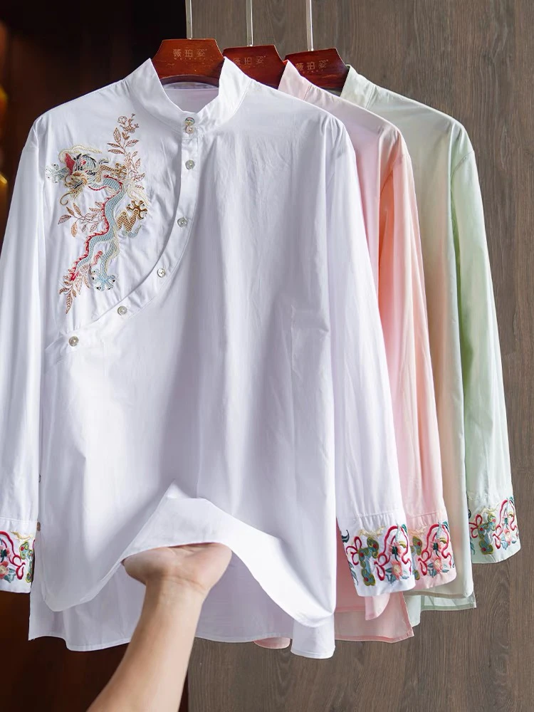 南油朱朱龙文刺绣衬衣670