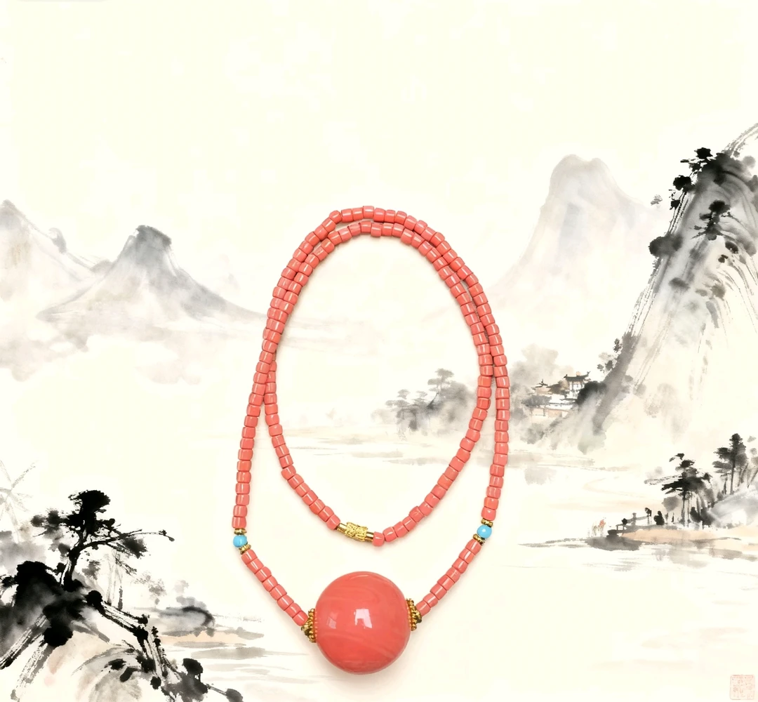 493精品粉莫色锁骨珠项链毛衣链