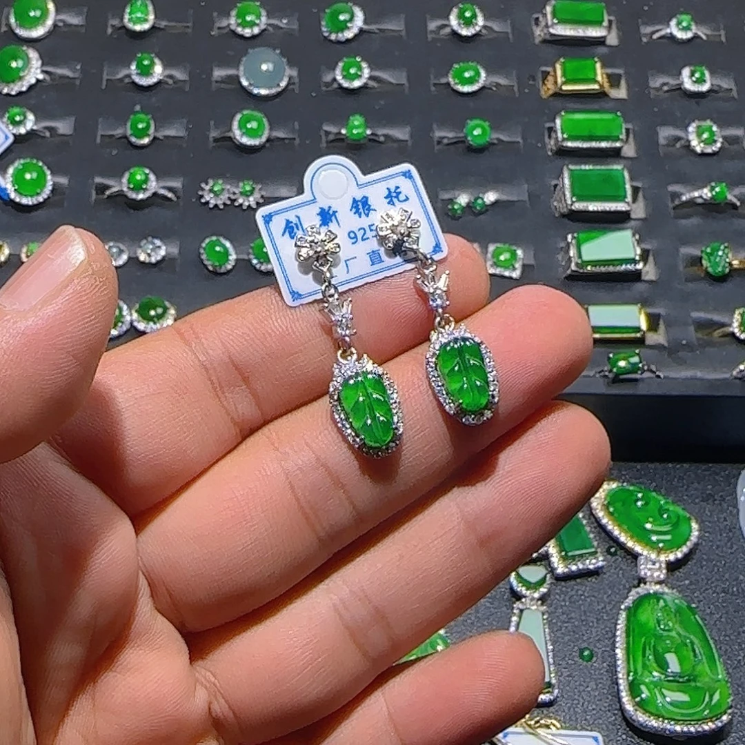 翡翠银S925镶嵌耳饰