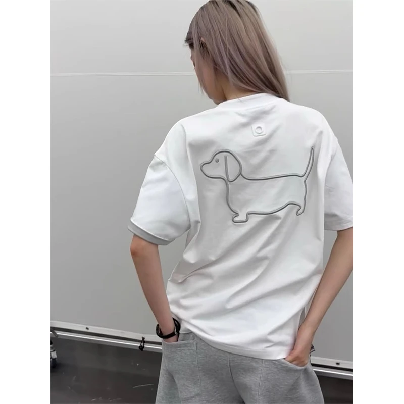 腊肠小狗短袖男女款夏季cleanfit美式复古正肩t恤重磅情侣半截袖