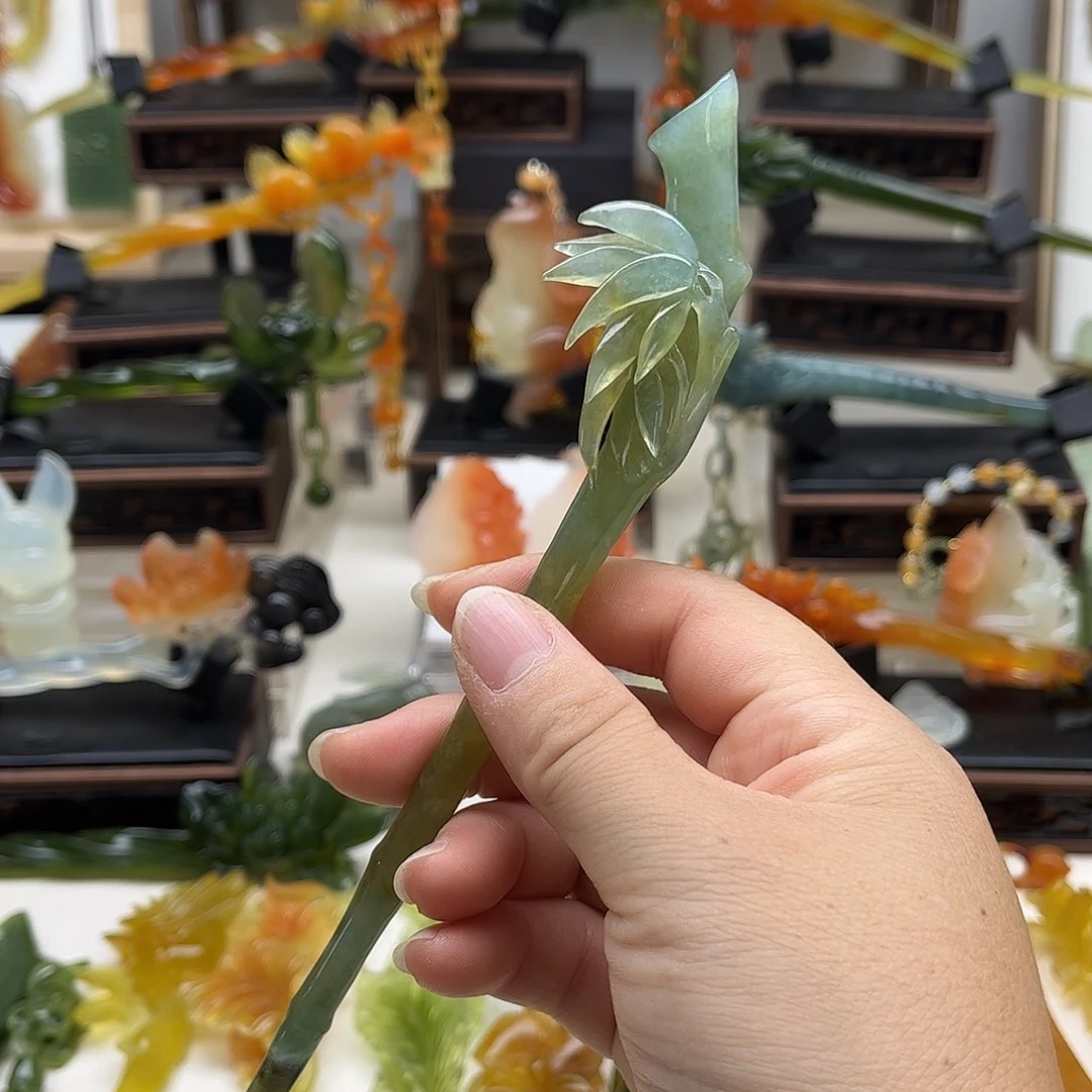 蛇纹石玉未镶嵌岫玉发簪