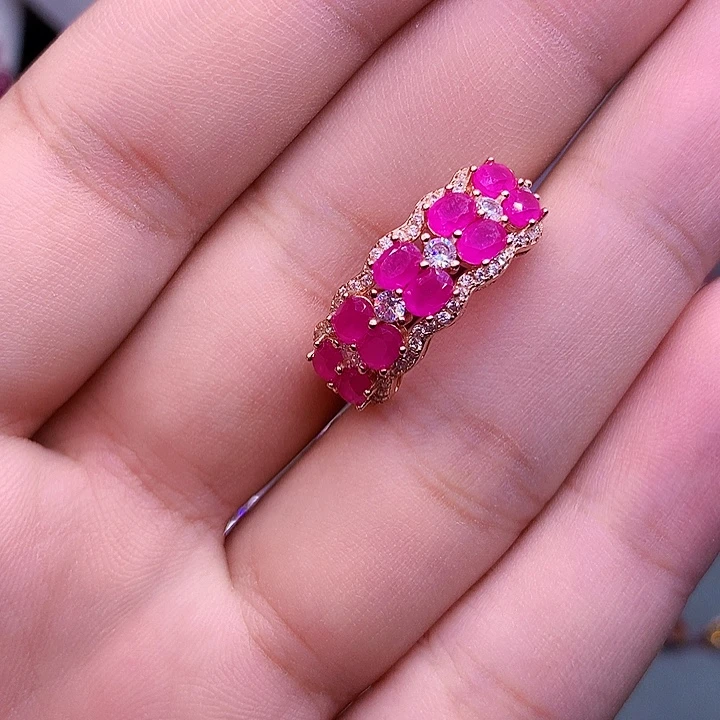 红宝石戒指银S925镶嵌