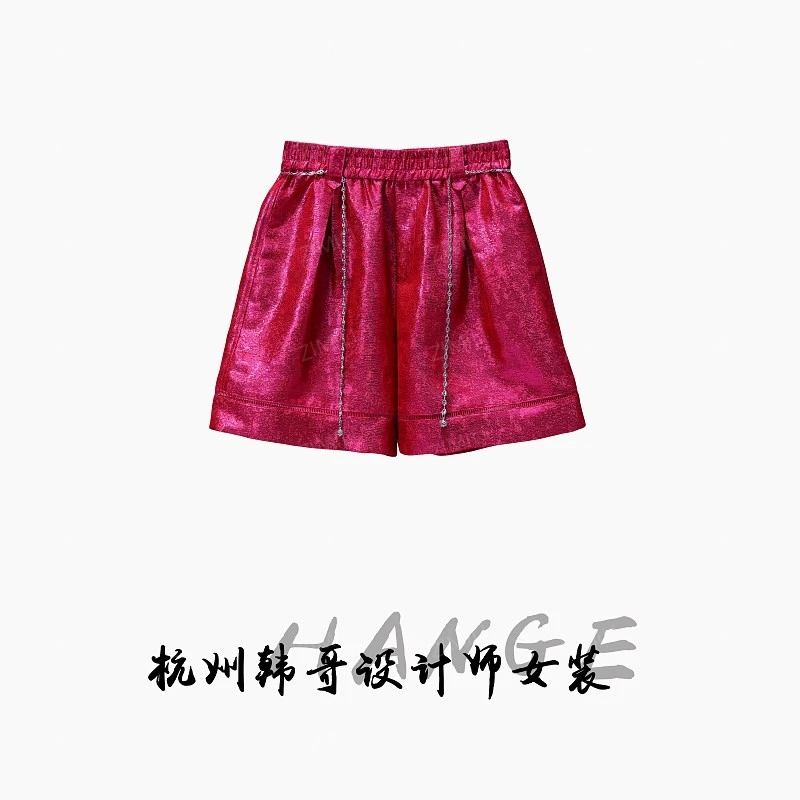 【韩哥女装】2025欧版玫瑰红高腰时尚休闲高克重A字短裤9373-H5