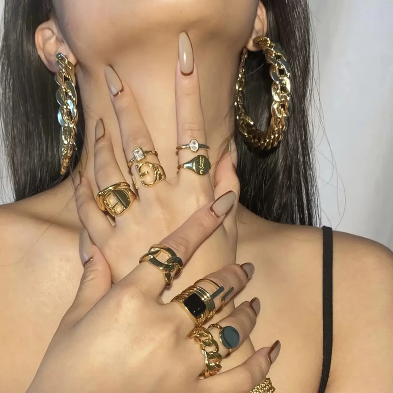 戒指 日韩复古宫廷风开口指环女气质时尚白色饰品轻奢