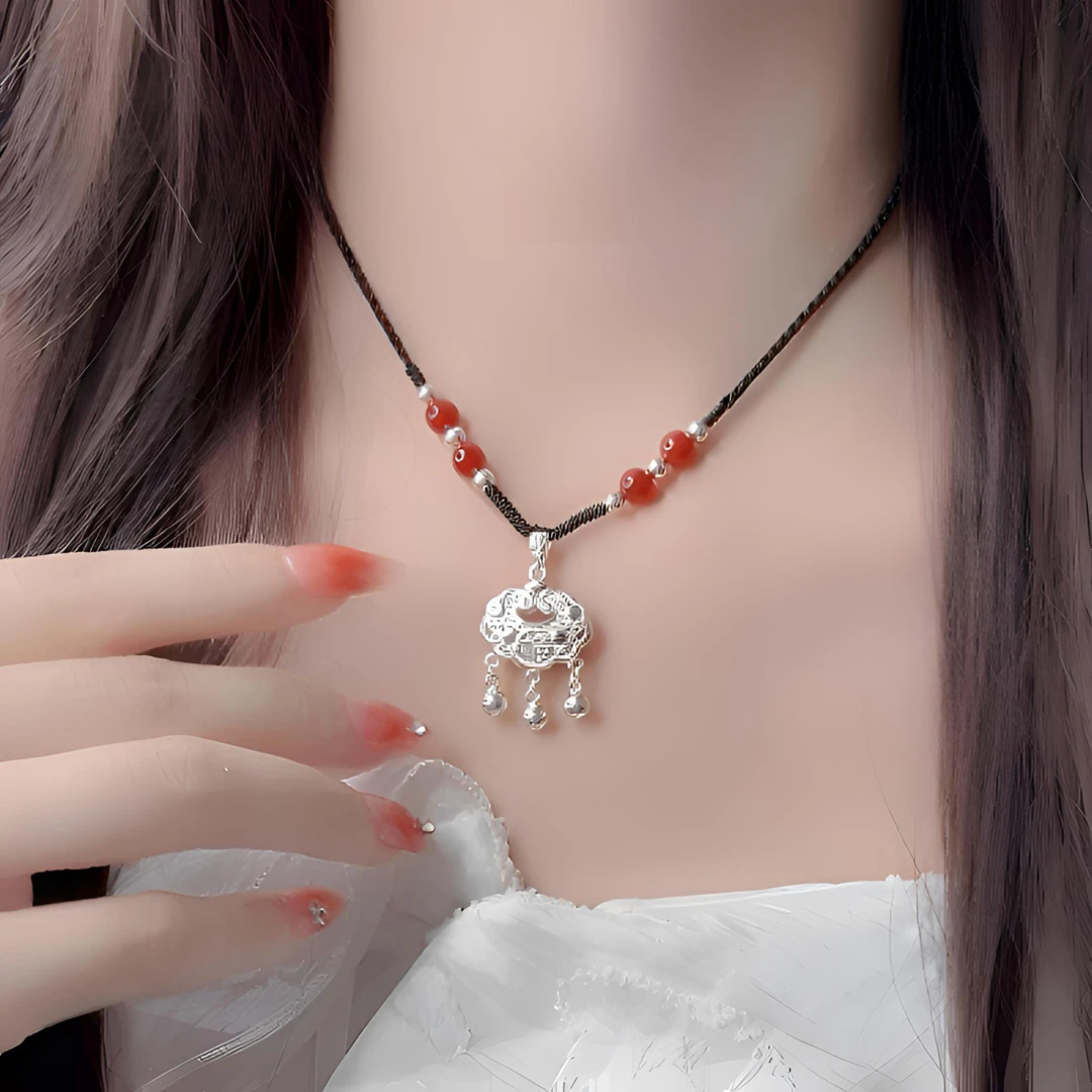 吊坠足银 纯银平安锁吊坠项链足银999花丝银锁包福锁长命锁成人款