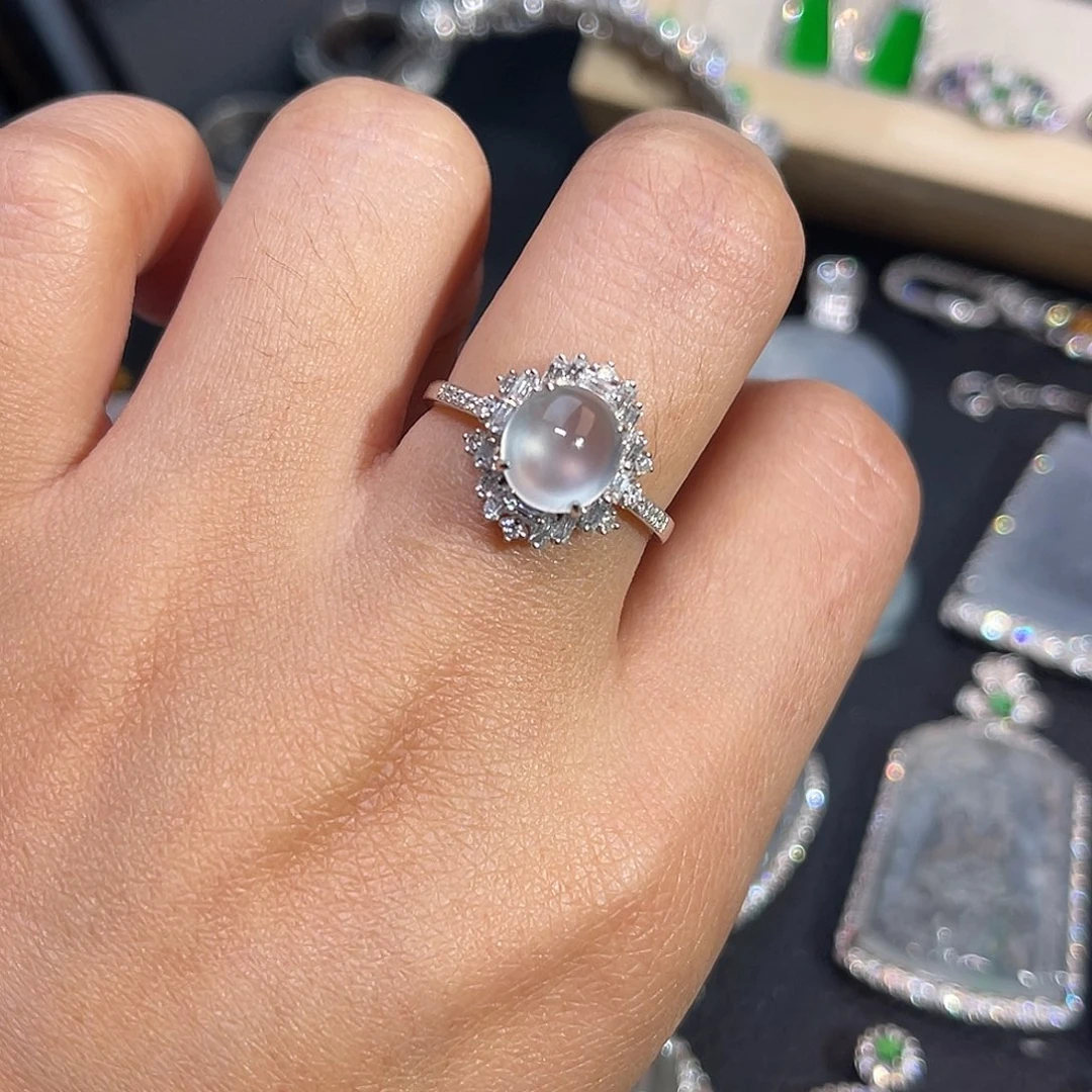 t***～翡翠18K金镶嵌戒指蛋面