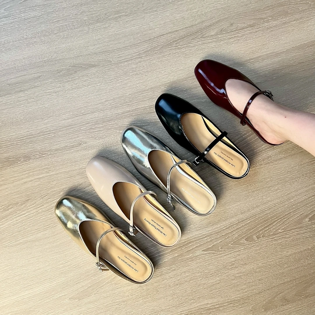 夏季新款方头浅口一字扣带简约内增高时尚百搭外穿包头拖鞋女