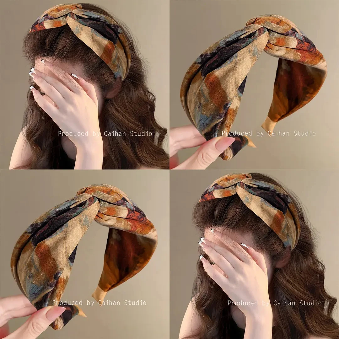 复古油画扎染布艺头箍宽边发卡气质简约女士外戴发箍女百搭发饰品