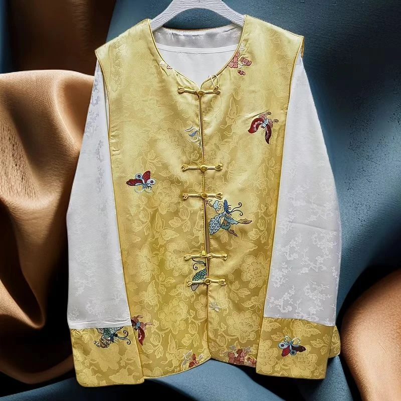 新中式盘扣蝴蝶马甲内搭2025春秋新款国风复古马夹上衣两件套装