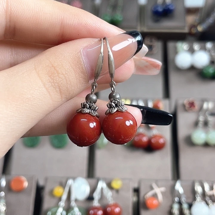 玛瑙/玉髓耳饰银S925镶嵌12左右