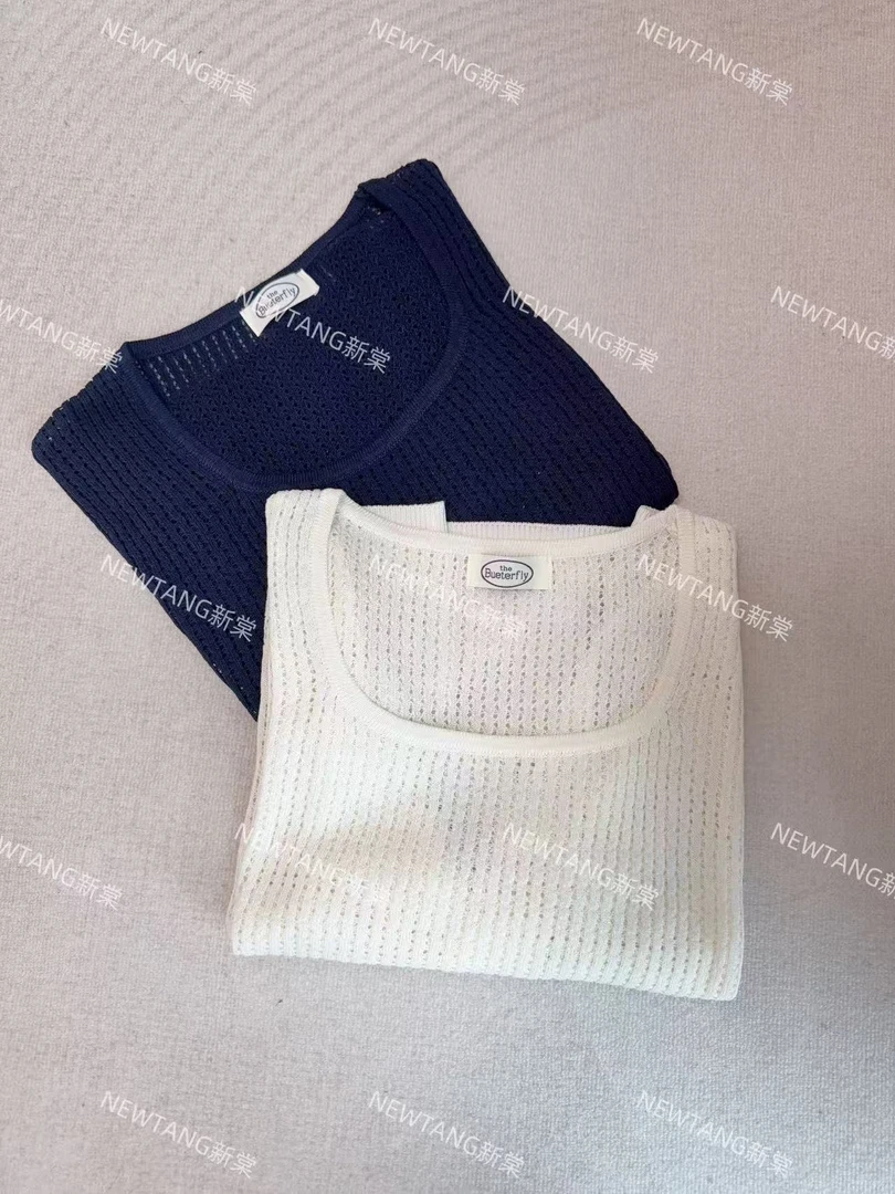 【纯欲小方领】304夏季镂空小方领性感透气短袖