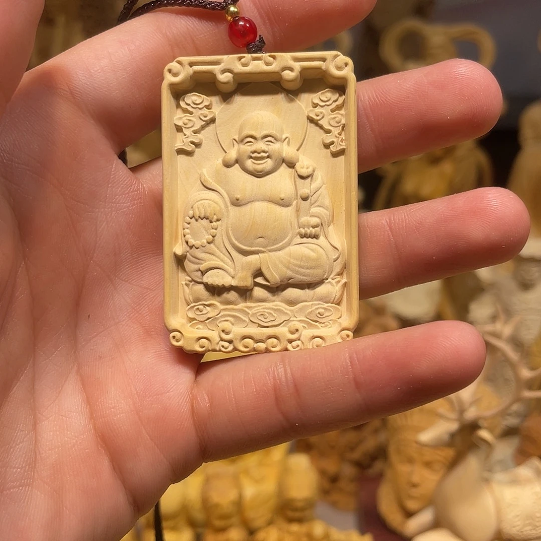 黄杨木黄杨木弥勒佛46牌