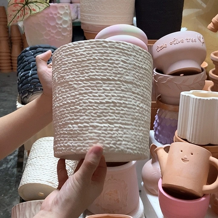 18×17白陶麻绳盆 粗陶1个