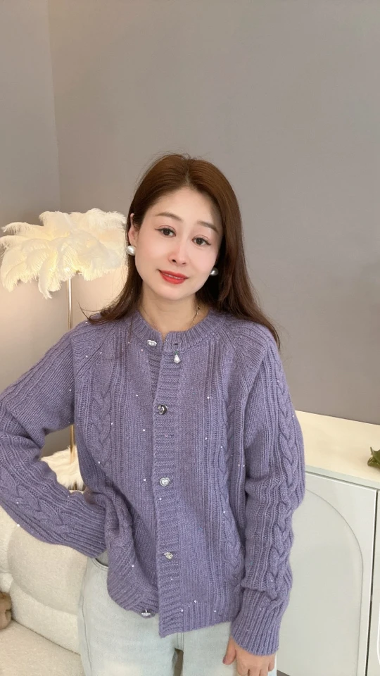 【伟伟专属】2色 紫灰亮片韩系开衫毛衣