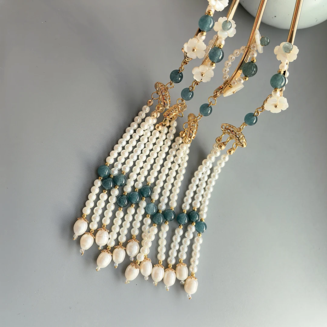 绿色流苏步摇发簪