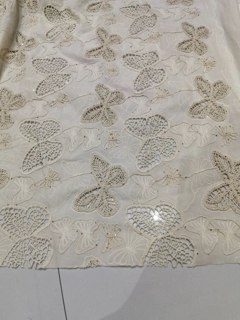 纯棉蝴蝶镂空水溶绣花面料，1.3宽，不支持七天无理由