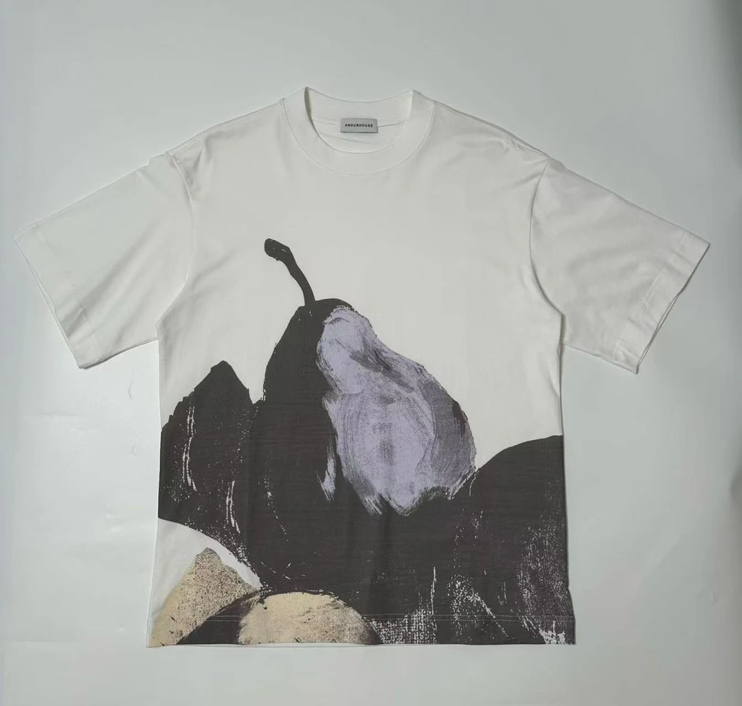 2025夏重磅数码直喷时尚落肩短袖宽松百搭设计师款圆领T恤