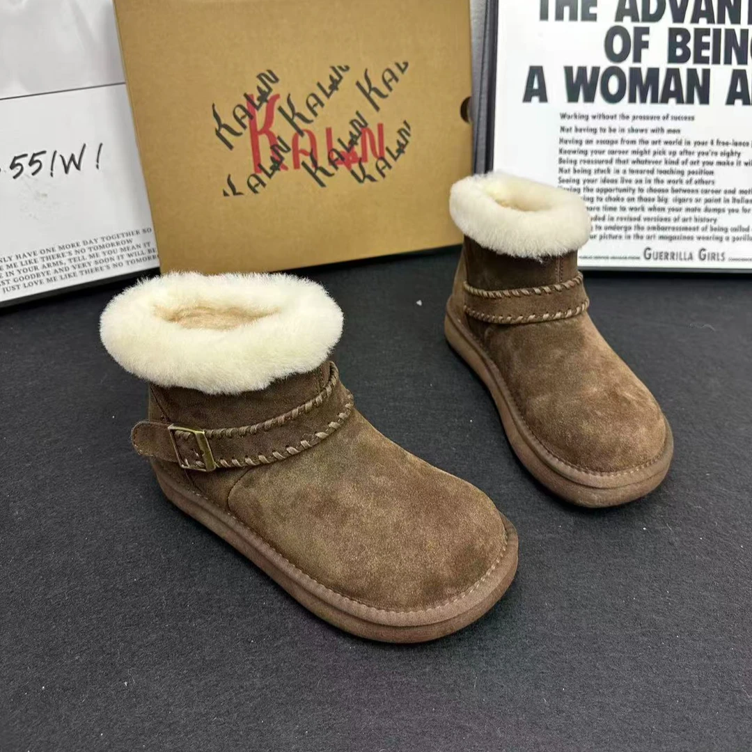 真皮厚底雪地靴女2025冬季新款加绒加厚保暖棉鞋百搭防滑面包鞋潮