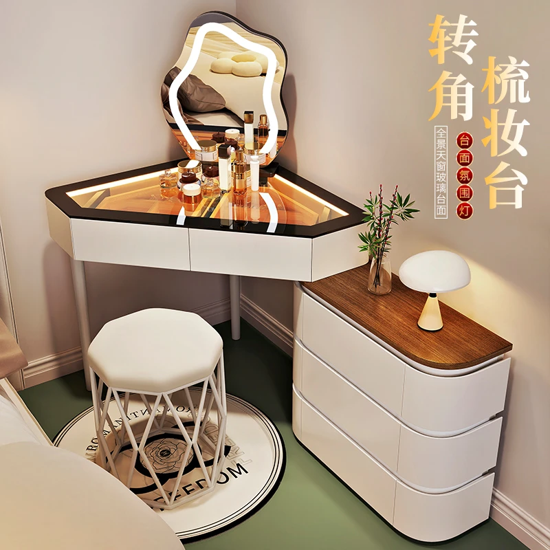 2024新款实木小户型转角梳妆台三角斗柜一体家用主卧墙角化妆桌