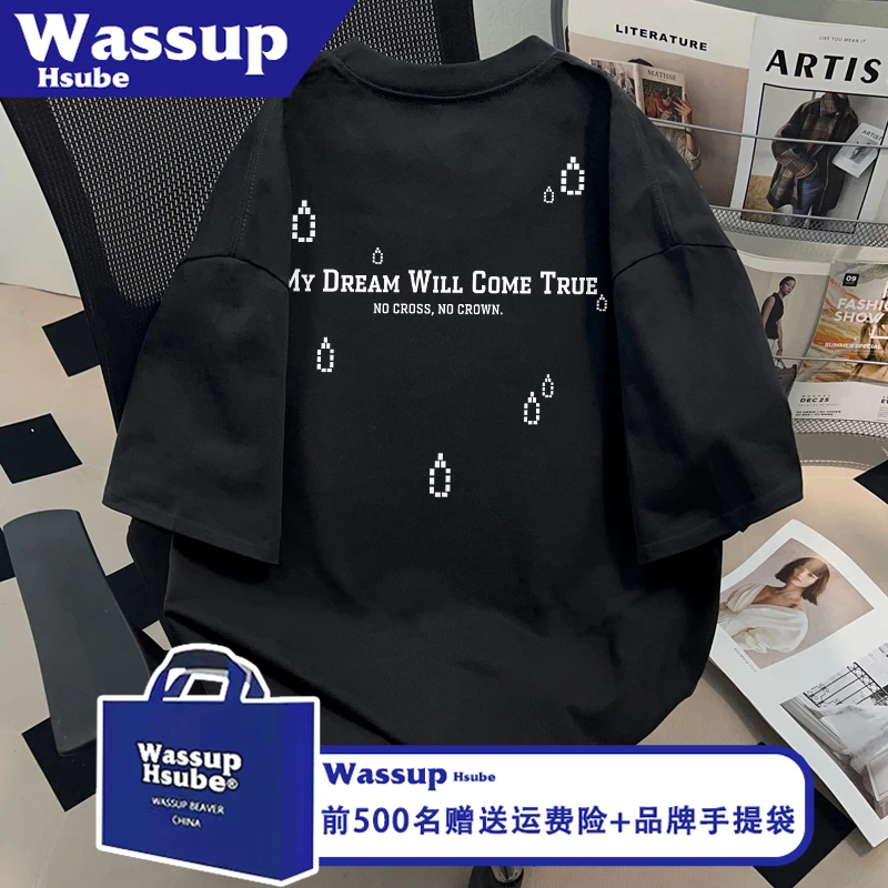 WASSUP HSUBE创意设计感印花T恤ins夏季潮流短袖黑色男女纯棉上衣