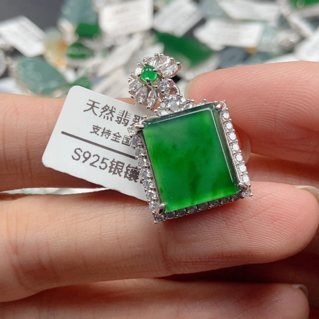 翡翠银S925镶嵌吊坠(不含链)
