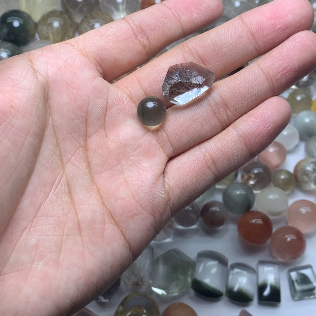 水晶珠宝半成品未镶嵌五*余黑发绿幽灵随行