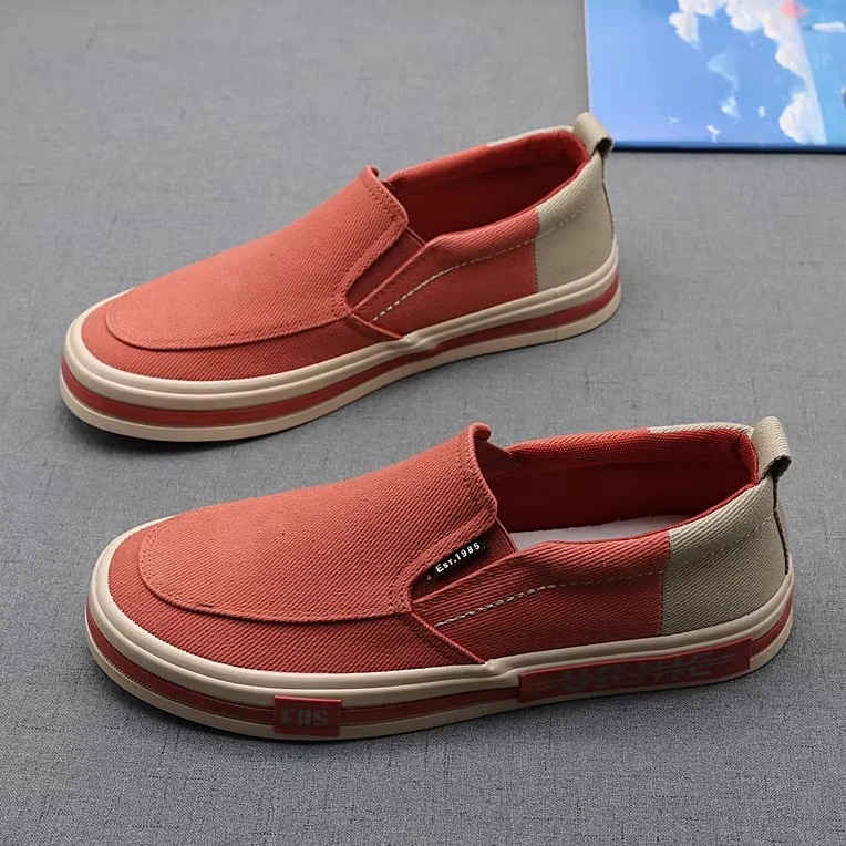 帆布鞋男士新款一脚蹬懒人鞋韩版潮流撞色拼接低帮软底休闲板鞋潮