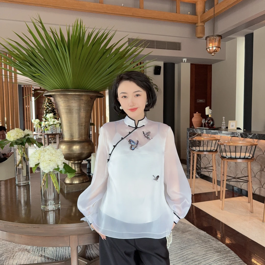 Betty Bairn【蝴蝶-苏绣手绣】高端系列桑蚕丝立领上衣24B-BW7225