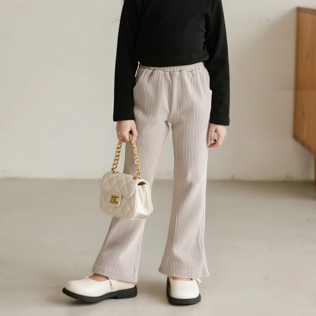 女童裤子阔腿裤喇叭裤大童小童雪尼尔针织时尚春秋款儿童