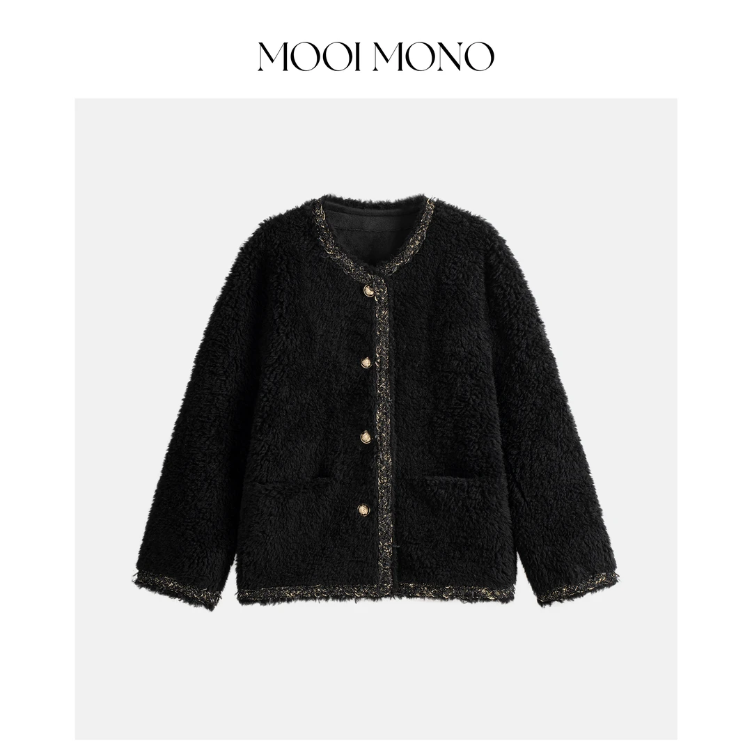 MOOI MONO"繁香丽影"显瘦气质小香风门襟小金扣短款皮草 U047H54