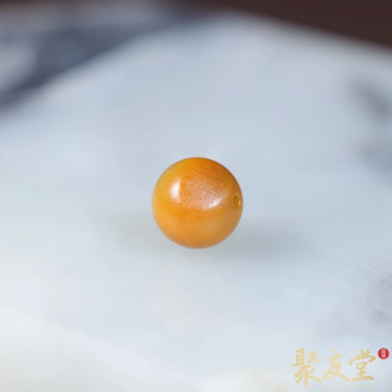 聚友堂王伟玉雕11mm新疆和田玉籽料黄沁圆珠单珠手链圆珠配饰183