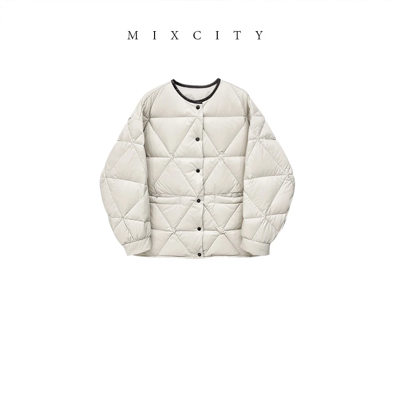 【MIXCITY亚楠家】七巧板羽绒◆安心白鹅绒圆领羽绒服保暖外套9294