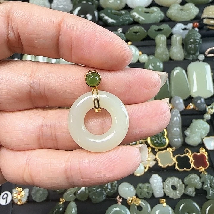和田玉银S925镶嵌吊坠(不含链)